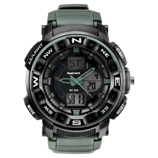 Fastrack AnaDigi Black Dial Green Colour Plastic Strap Unisex Watch