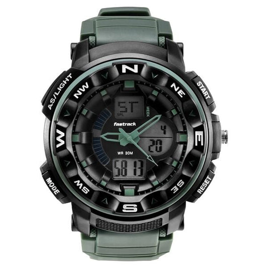 Fastrack AnaDigi Black Dial Green Colour Plastic Strap Unisex Watch